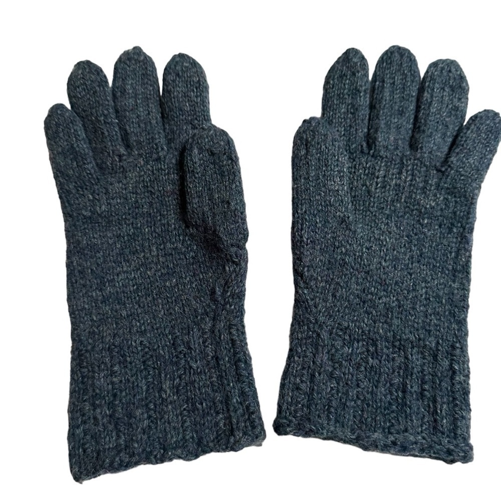 Women's Chunky Gray Blue Wool Hand Knit Cold Weather Gloves, Large - Picture 2 of 6